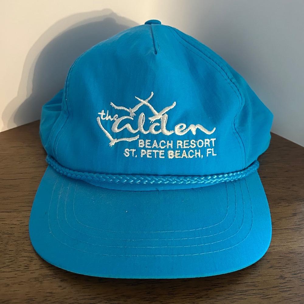 Yupoong The Alden Beach Resort Hat Unisex OSFA Blue Vintage Nylon Snapback Rope